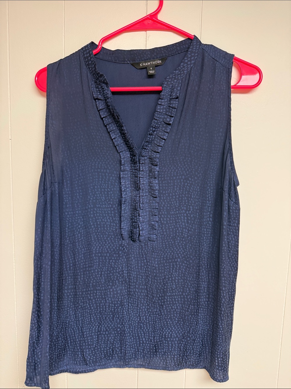 41 Hawthorn Navy Ruffle Trim Sleeveless V-Neck Blouse